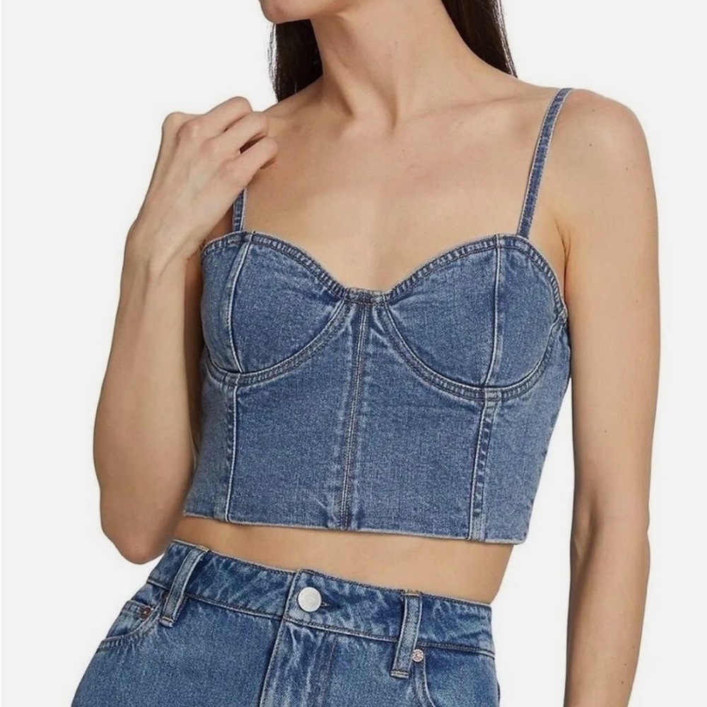 Alice + Olivia Blue Denim Bustier Crop Top